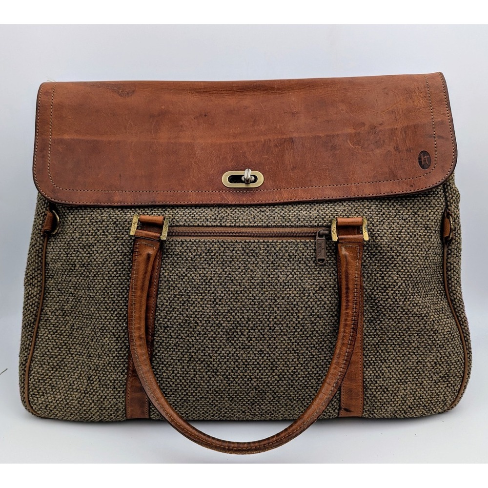 Vintage Hartmann Tweed Leather Briefcase Satchel USA 16" Turnlock Top Handle Bag